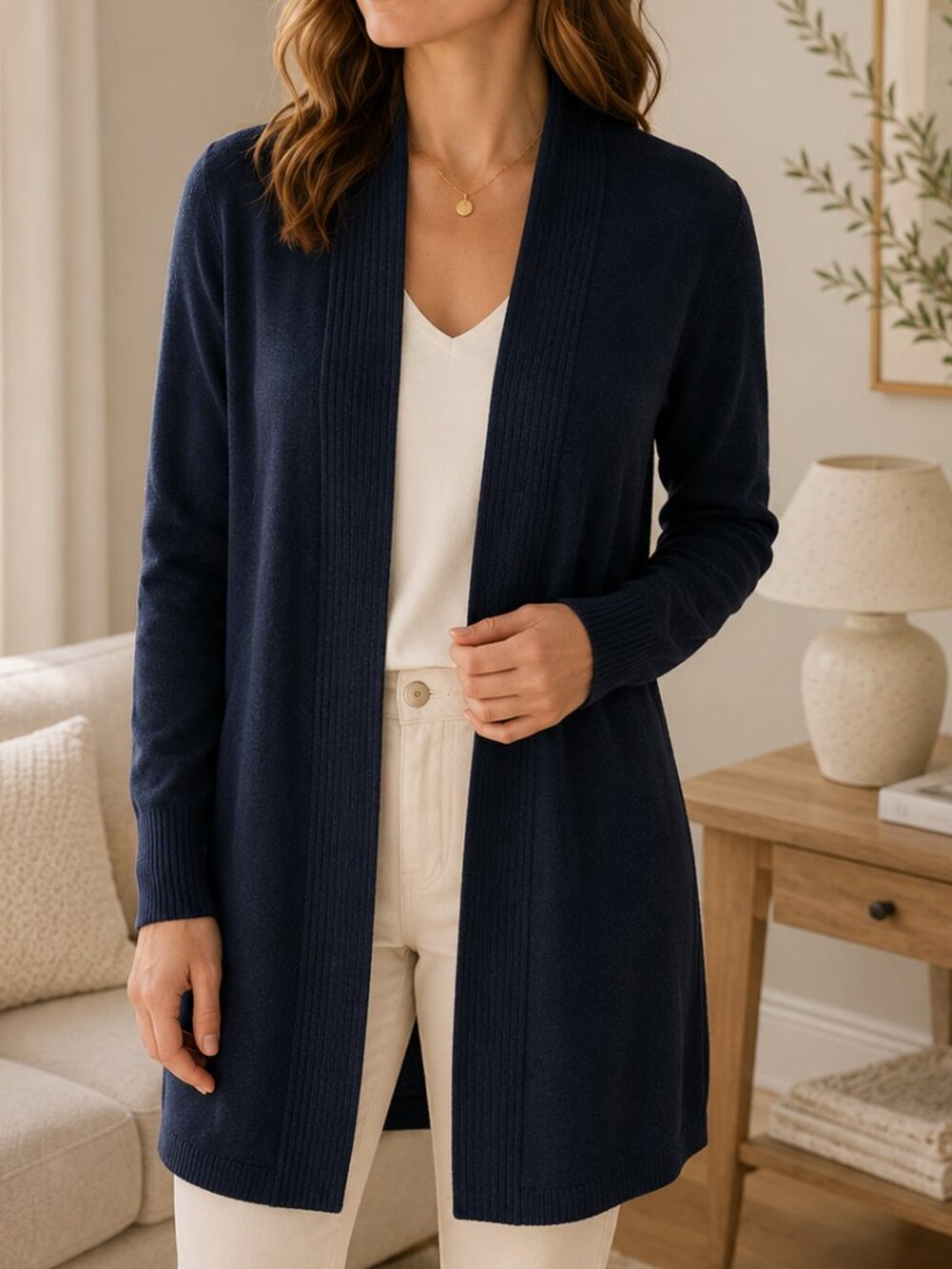 J. Jill Navy Open Front Longline Cardigan Wool Blend Sweater XS